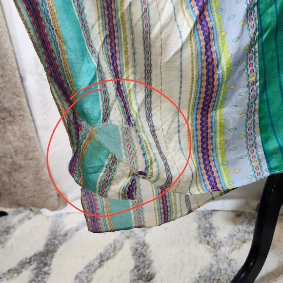 Johnny Was 100% Silk Handkerchief Dress L Boho‎ Floral Patchwork Maxi FLAW - Picture 8 of 11